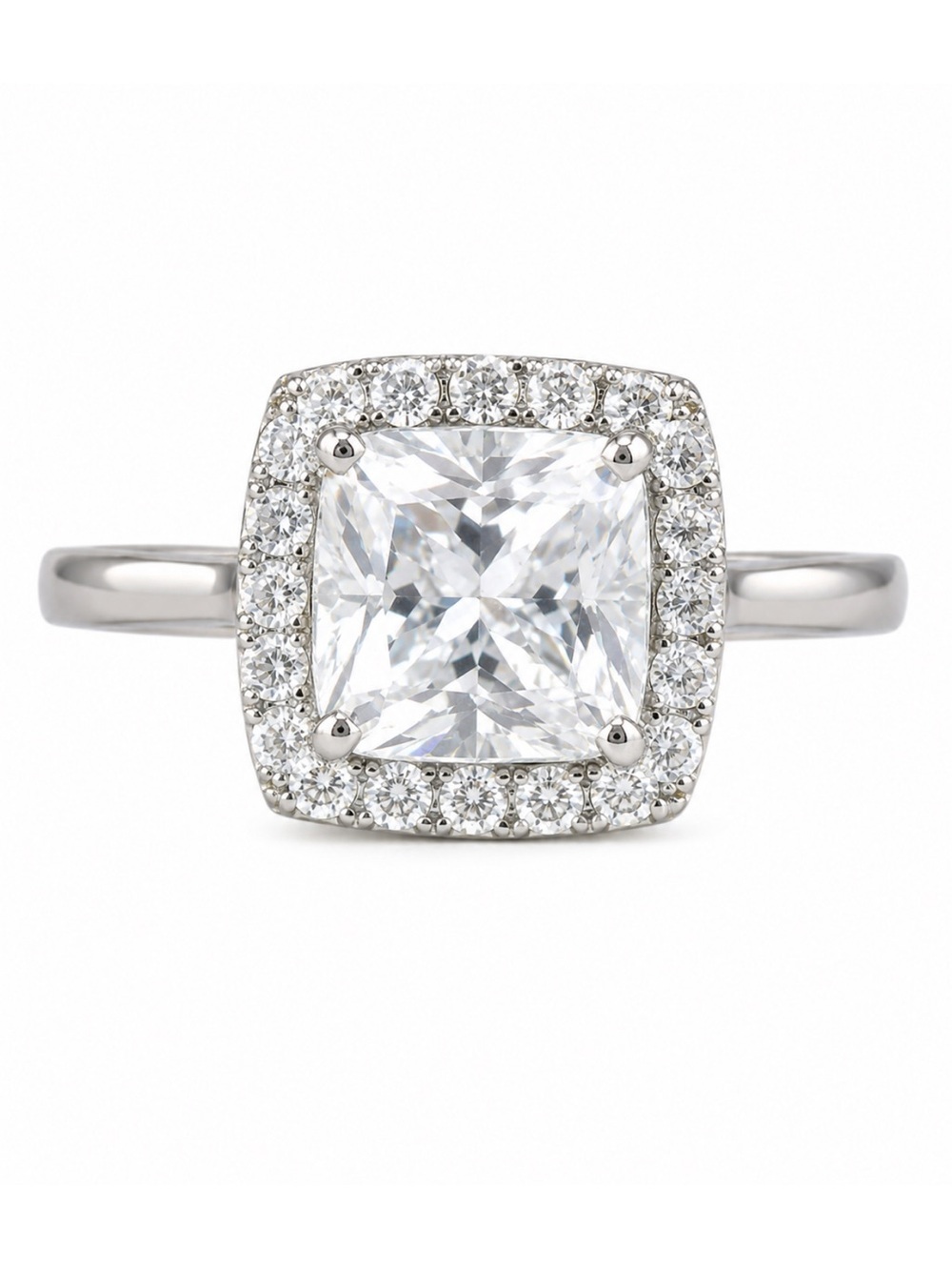 Princess Cut Halo Ring with Accent Stones